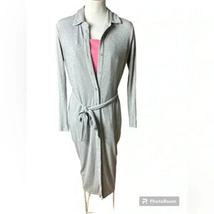 Ladies woman’s cardigan ribbed dress grey small button down shirt dress p-p 22